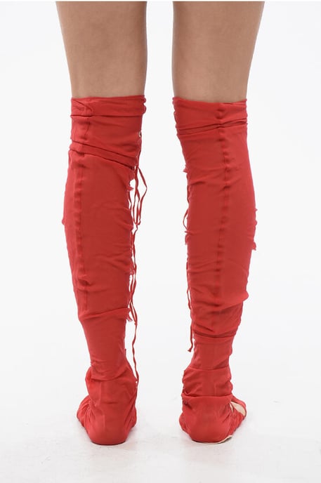 Silk Blend Lace-Up TABI Thing-Highs in Red - Image 3