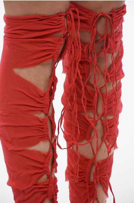 Silk Blend Lace-Up TABI Thing-Highs in Red - Image 4