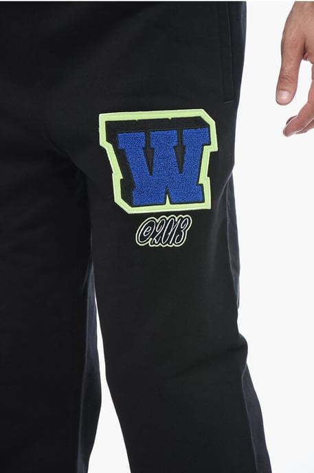 Embroidered VARS Joggers with Patchwork in Black - Image 3