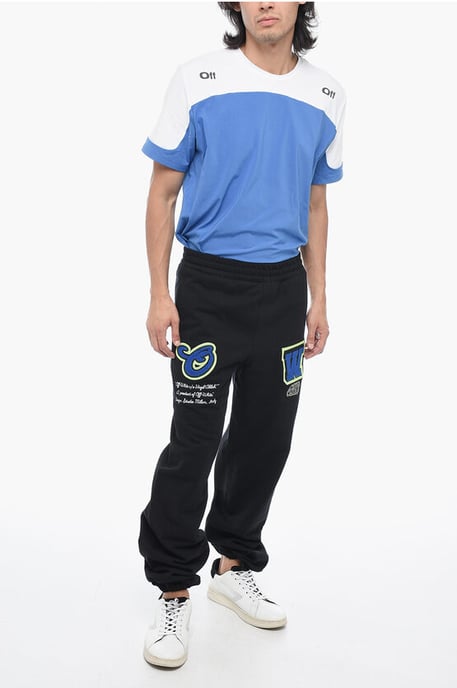 Embroidered VARS Joggers with Patchwork in Black - Image 4