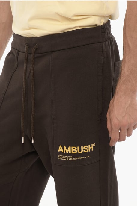 Brushed Cotton Joggers with Contrasting Logo in Brown - Image 3