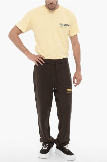 Brushed Cotton Joggers with Contrasting Logo in Brown - Image 4