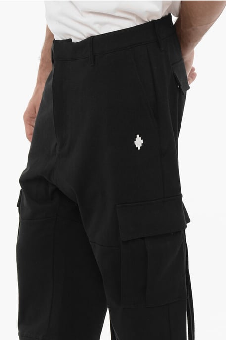 Solid Color Cargo Sweatpants with Contrasting Embroidery in Black - Image 2