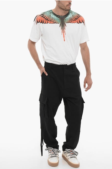 Solid Color Cargo Sweatpants with Contrasting Embroidery in Black - Image 3
