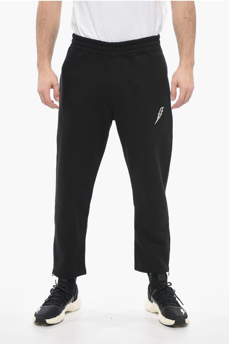 Loose Fit Cotton Blend Joggers with Ankle Zip in Black - Image 1