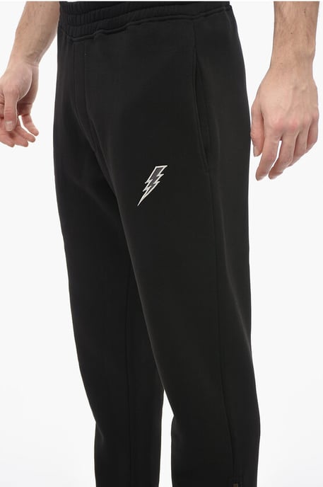 Loose Fit Cotton Blend Joggers with Ankle Zip in Black - Image 3