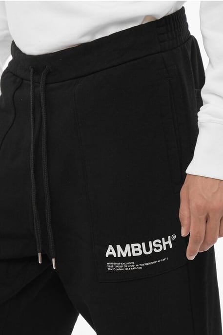 Fleeced Cotton WORKSHOP Joggers with Drawstring Waist in Black - Image 3