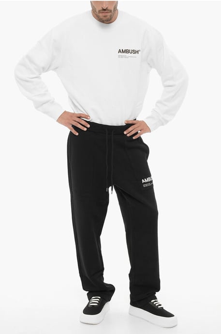 Fleeced Cotton WORKSHOP Joggers with Drawstring Waist in Black - Image 4