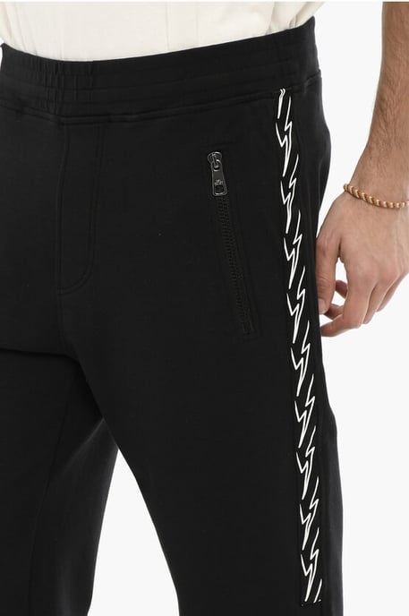 Skinny Fit Joggers with Side Thunderbolts Print in Black - Image 3