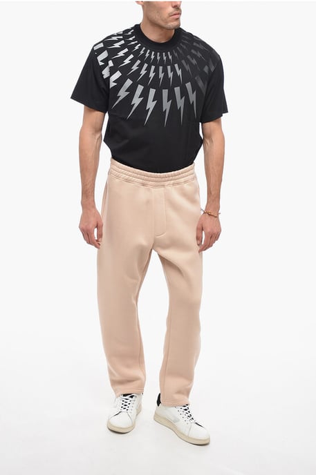 Embroidered BOLT Joggers with Zip at Cuffs in Beige - Image 4