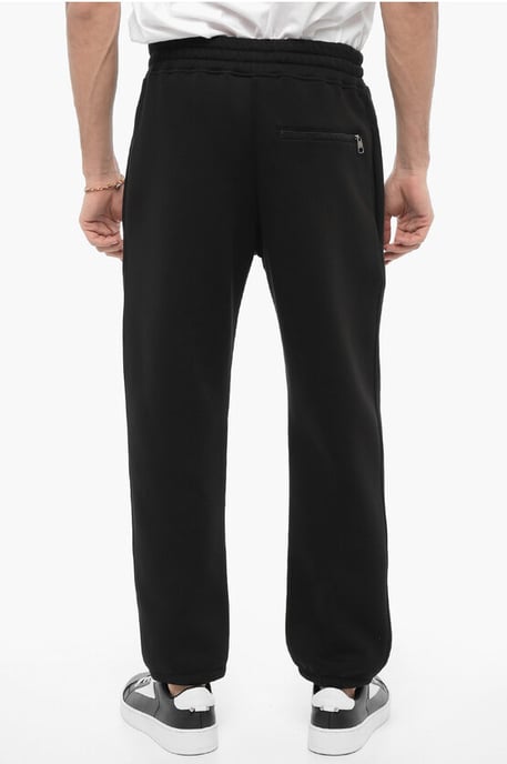 Fleeced Cotton Blend Loose Fit Joggers with Thunderbolts Emb in Black - Image 2