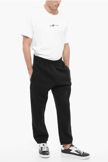Fleeced Cotton Blend Loose Fit Joggers with Thunderbolts Emb in Black - Image 4