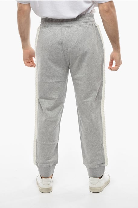 Cotton Loose Fit Sweatpants with Knitted Side Bands in Gray - Image 2