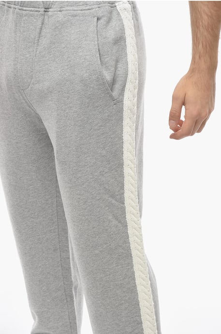 Cotton Loose Fit Sweatpants with Knitted Side Bands in Gray - Image 3