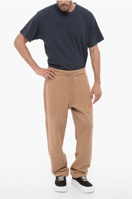 Fleece katoenen WORKSHOP-joggingbroek met trekkoord in bruin - Image 4