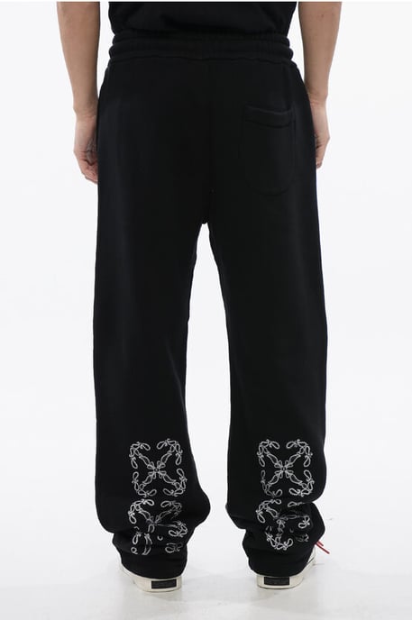 Brushed Cotton BANDANA Embroidered Joggers in Black - Image 2