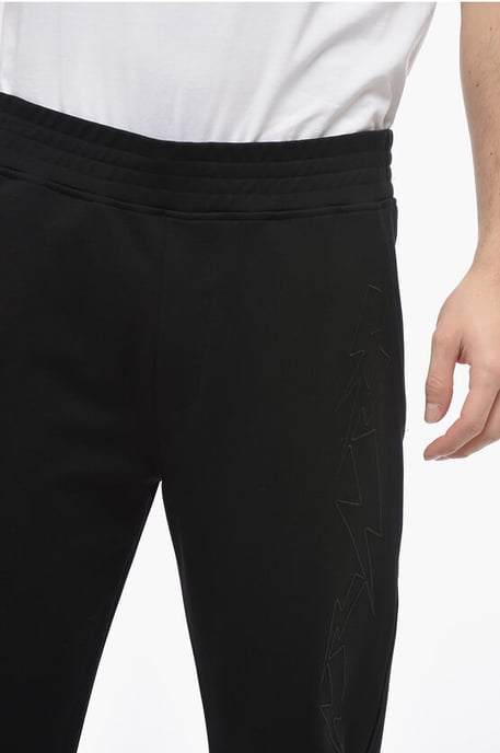 Skinny Fit JUMBLED BOLTS Sweatpants with Embroideries in Black - Image 3