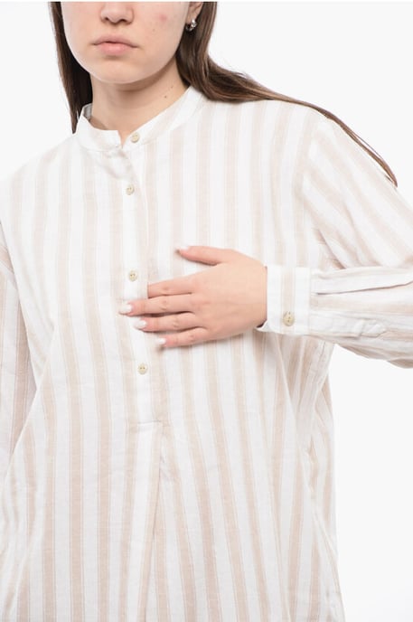 Blouse van biologisch katoenmix met plooi aan de voorkant in beige, wit - Image 3