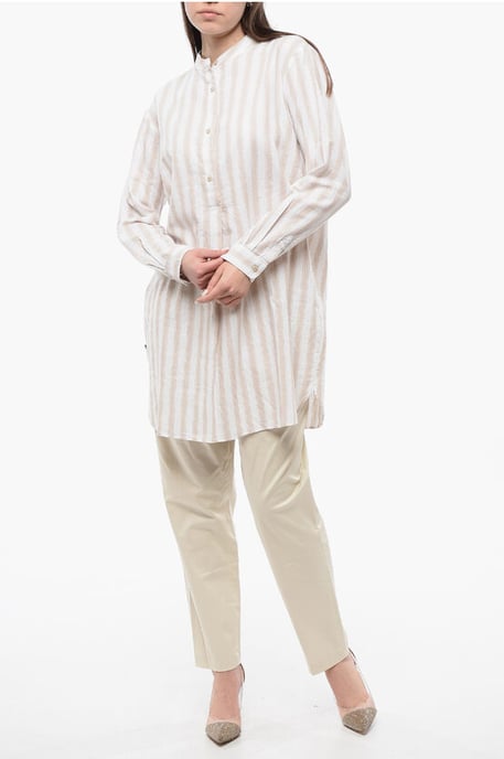 Blouse van biologisch katoenmix met plooi aan de voorkant in beige, wit - Image 4