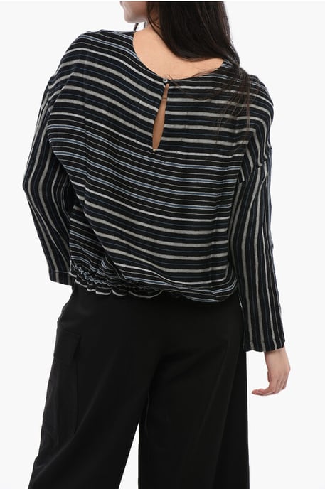 Balanced Stripe VARSITY Linen Blend Blouse in Black - Image 2