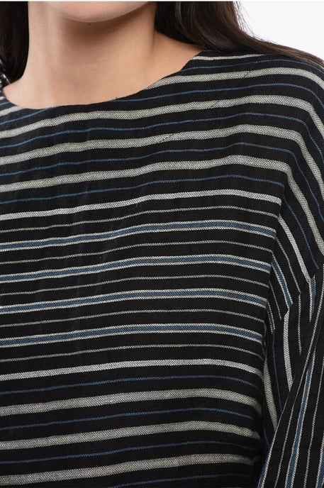 Balanced Stripe VARSITY Linen Blend Blouse in Black - Image 3