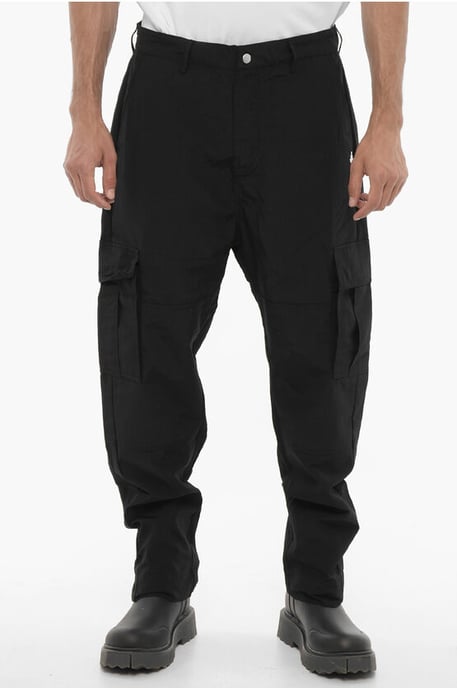 Nylon Cargo Pants with Embroidered Logo in Black - Image 1