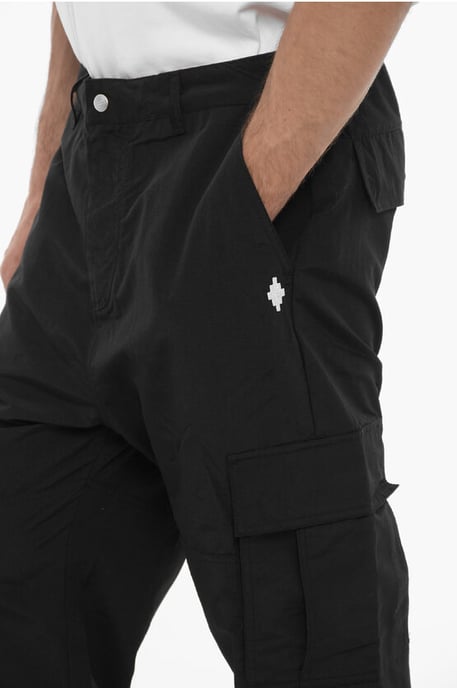 Nylon Cargo Pants with Embroidered Logo in Black - Image 3
