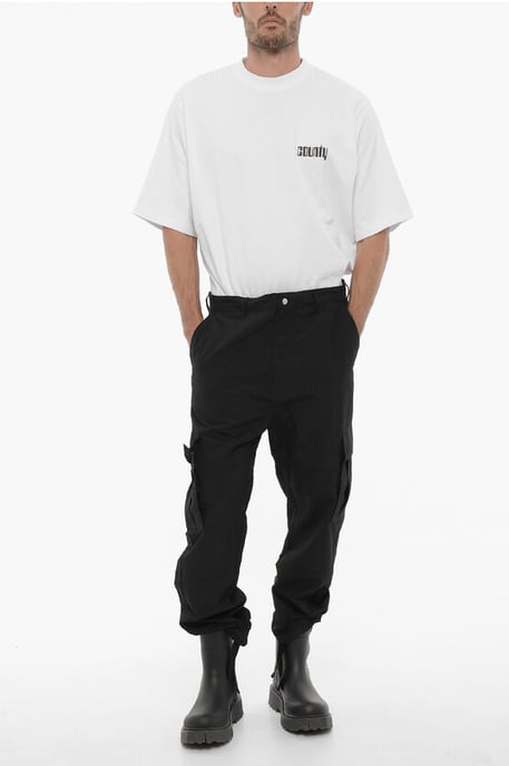Nylon Cargo Pants with Embroidered Logo in Black - Image 4
