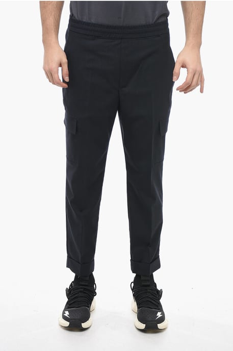 Low Rise Virgin Wool Blend REM Cargo Pants in Blue - Image 1