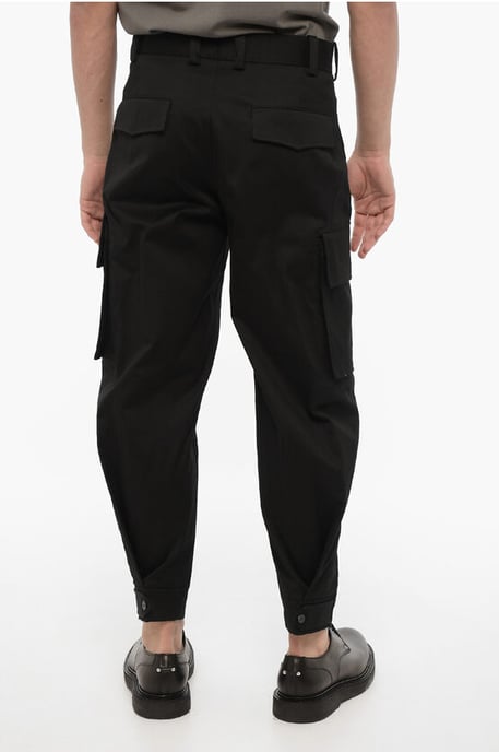 Loose Fit FIREMAN Cargo Pants with Ankle Button in Black - Image 2