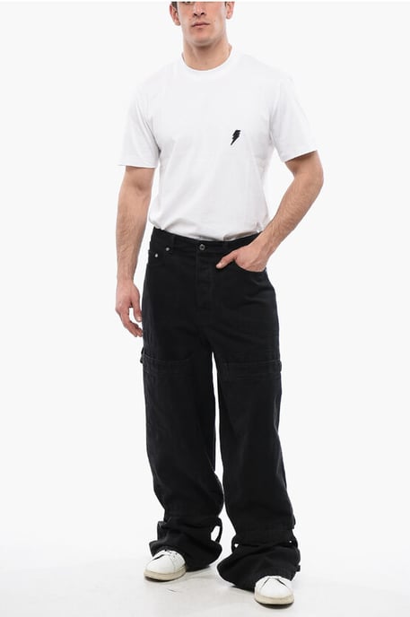 Relaxed Fit GARMDYED CARPENTER Cargo Denims 32cm in Black - Image 4