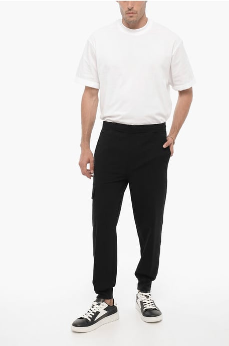 Skinny Fit Cargo pants with Drawstring Waist in Black - Image 4