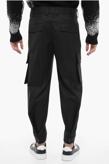 Loose Fit FIREMAN Cargo Pants with Ankle Button in Black - Image 2