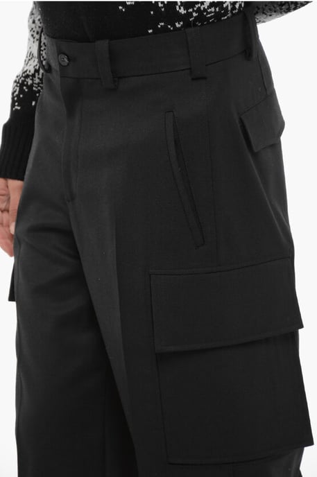 Loose Fit FIREMAN Cargo Pants with Ankle Button in Black - Image 3