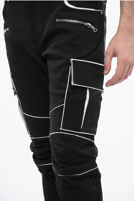 Coated Cotton Cargo Pants with Contrasting Details in Black - Image 3