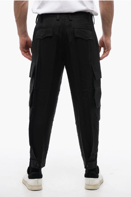 Silk Blend FIREMAN Cargo Pants in Black - Image 2