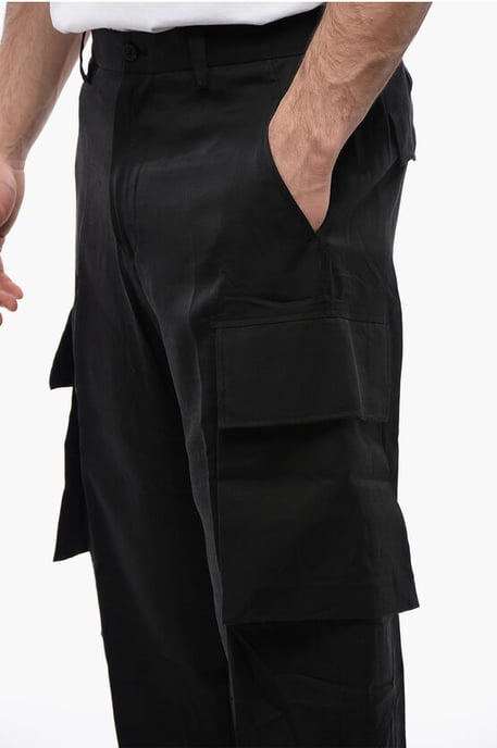 Silk Blend FIREMAN Cargo Pants in Black - Image 3