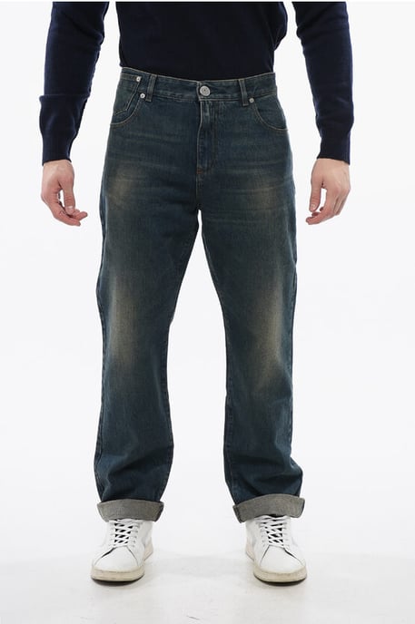Tapered-fit Denims with Vintage Effect in Blue - Image 1