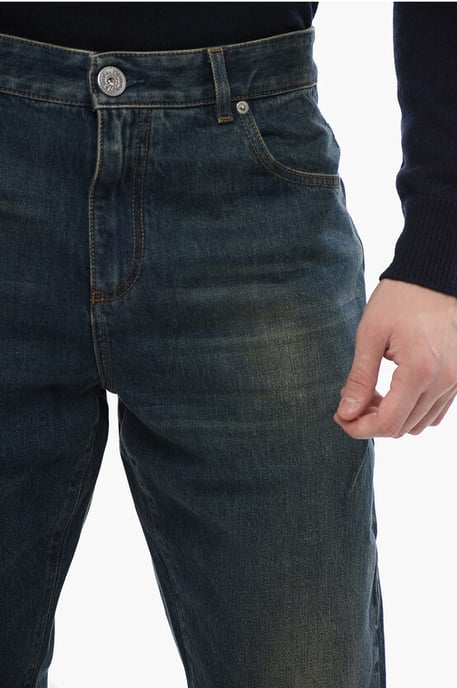 Tapered-fit Denims with Vintage Effect in Blue - Image 3