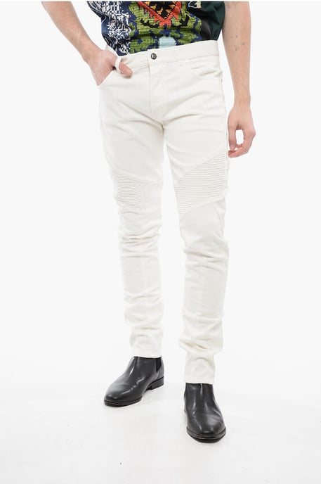 Tapered Fit Biker Denims with Belt Loops 15cm in White - Image 1