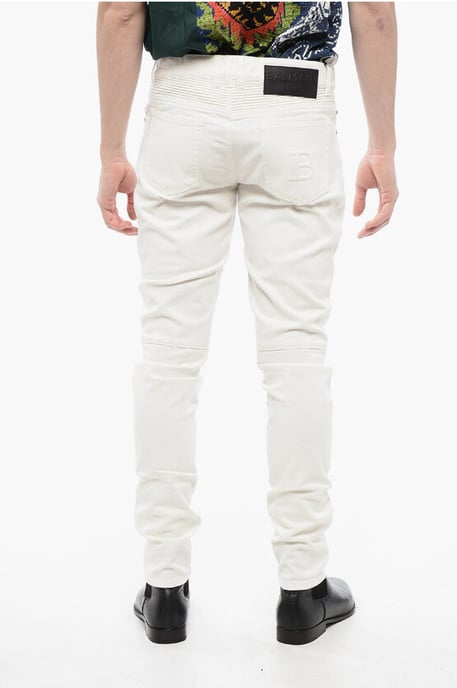 Tapered Fit Biker Denims with Belt Loops 15cm in White - Image 2