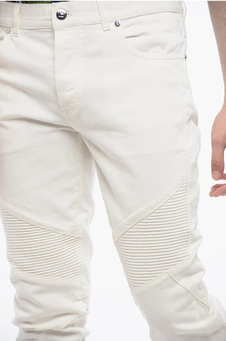 Tapered Fit Biker Denims with Belt Loops 15cm in White - Image 3