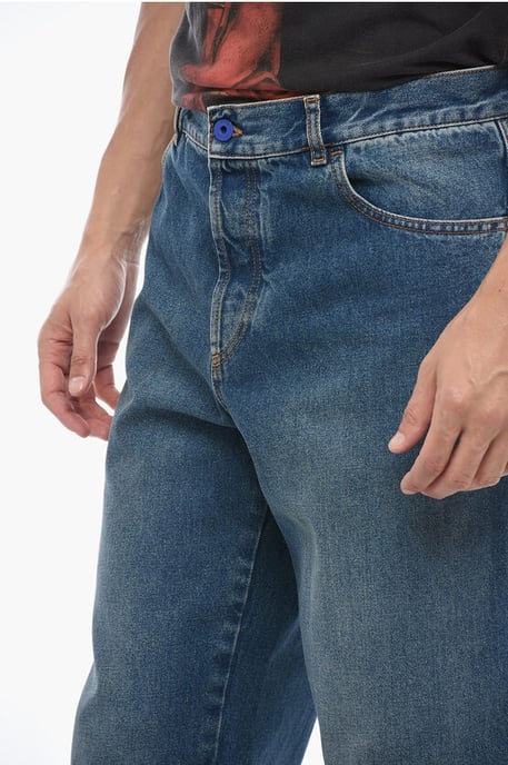 5 Pocket Regular Fit Stone Washed Denims 19cm in Blue - Image 3