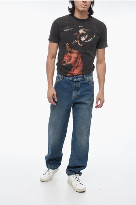 5 Pocket Regular Fit Stone Washed Denims 19cm in Blue - Image 4