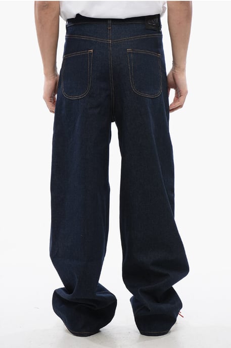 Enkelgeplooide baggy jeans met geborduurd logo, 28 cm, blauw - Image 2