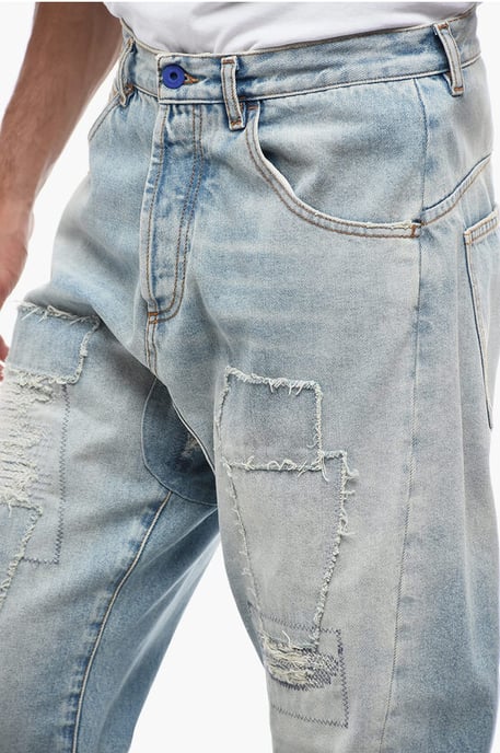 Vintage Effect TWIST Denims with Patchwork 17cm in Light blue - Image 3