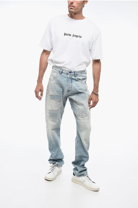 Vintage Effect TWIST Denims with Patchwork 17cm in Light blue - Image 4