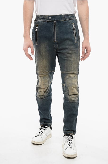 Vintage Washed Biker Denims with Elastic Waistband 15cm in Blue - Image 1