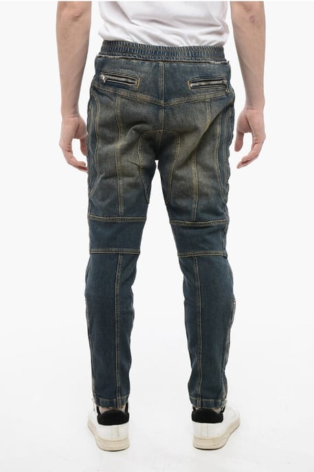 Vintage tvättade bikerjeans med resår i midjan 15 cm i blått - Image 2