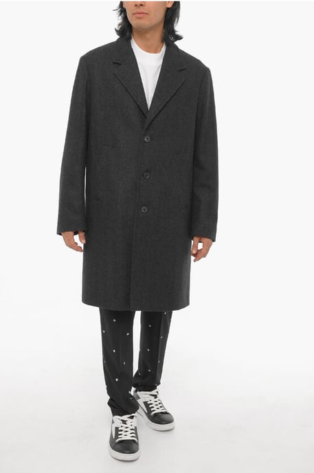 Wool Blend Slim Fit Single Breasted Coat in Gray - Image 4